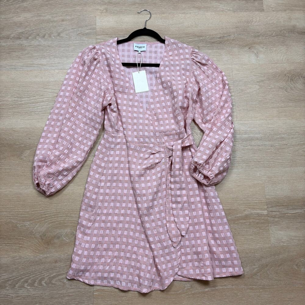 NWT FRNCH Acela‎ Plaid Wrap Dress Women’s S Color Pink
